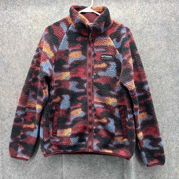 Columbia Jacket Women Medium Sherpa Fleece Multicolor Zip-Up Camo Aztec Benton - Picture 1 of 13